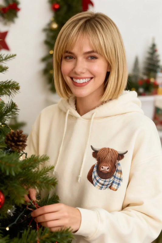 Schattig Highland Cow-суитшърт с качулка и флисова подплата🦬