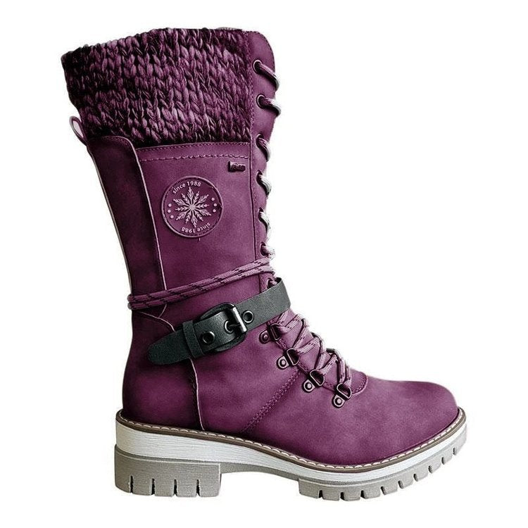 Halfhoge veterboots met gebreide boord en ritssluiting-6