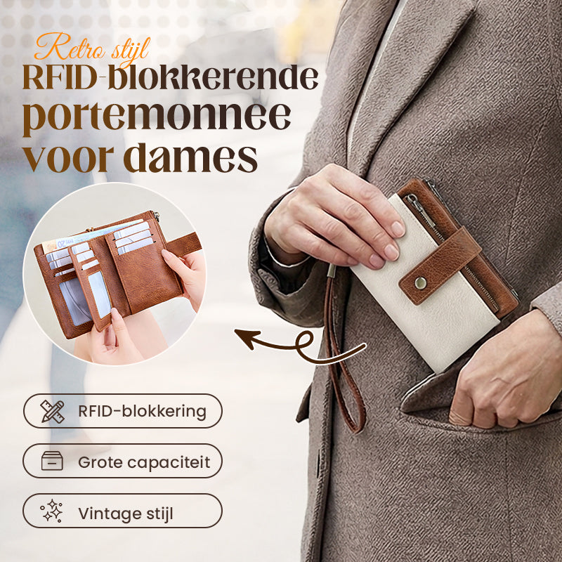 Vintage RFID-Blokkerende Dames Portemonnee met Grote Capaciteit