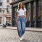 👖🌬️Дънки с къс крак за жени, с еластична талия и свободна кройка😍