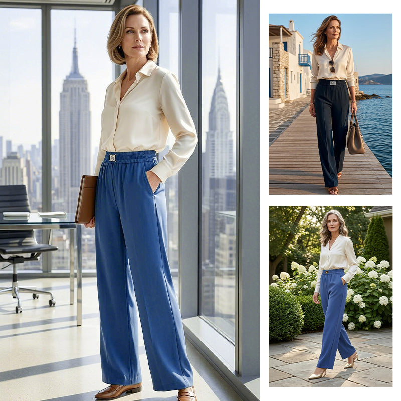 Elastische pull-on pantalon met wijde pijpen-1