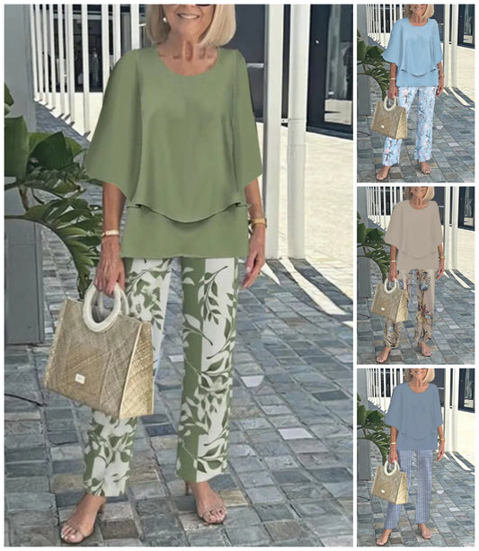 🔥 Комплект панталон с щампа и топ с кръгло деколте