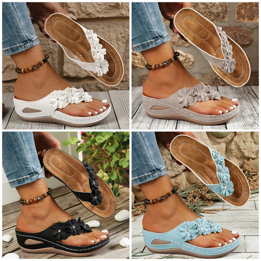 Дамски сандали с флорален мотив и клиновидна подметка