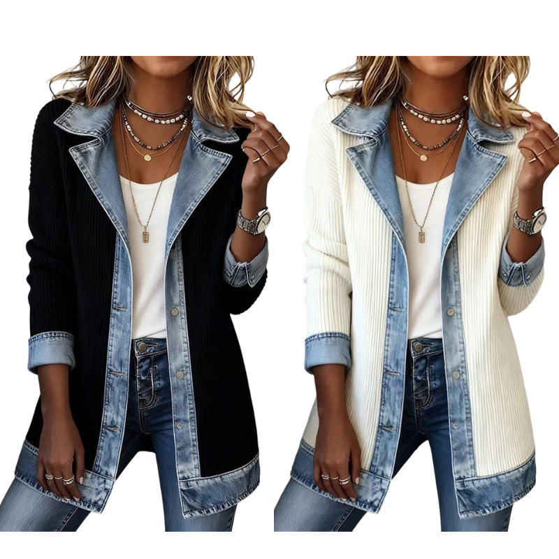 Gebreid Blazerjack met Denim Details-19