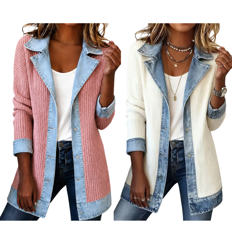 Gebreid Blazerjack met Denim Details-22