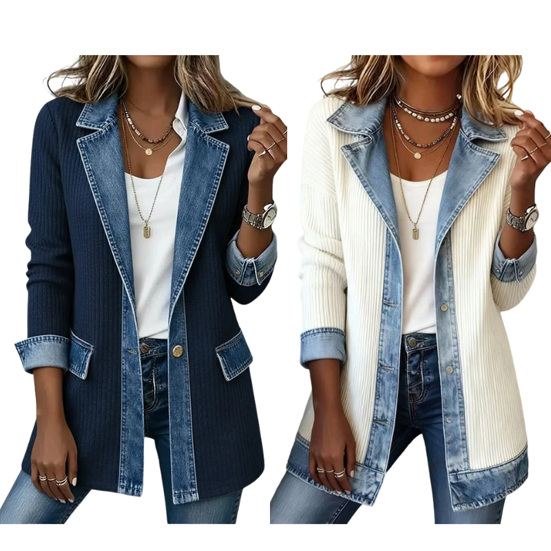Gebreid Blazerjack met Denim Details-21