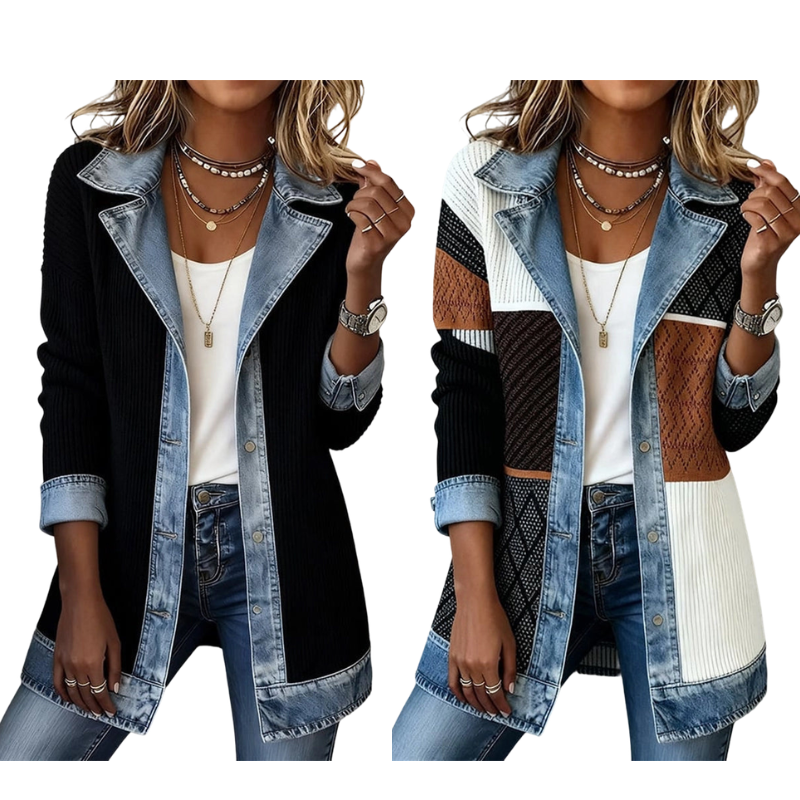 Gebreid Blazerjack met Denim Details-20