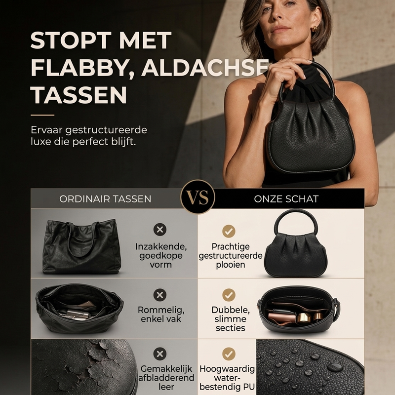 Elegante Geplooide Mini Handtas met Ronde Handvatten-2