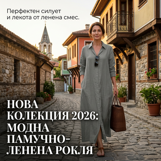 Дълга-плътна, проста и дългоцветна рокля с ръкави