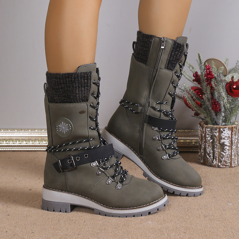 Halfhoge veterboots met gebreide boord en ritssluiting-5