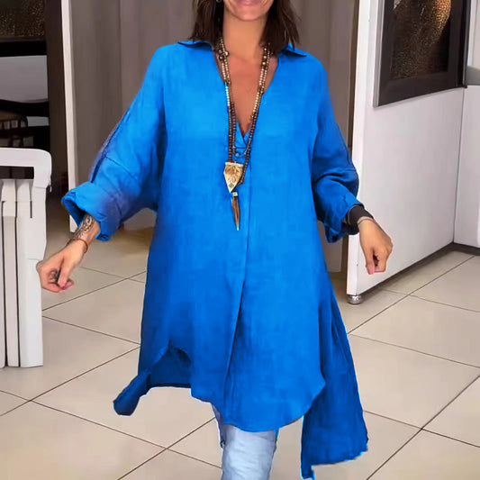 🔥Лятна ежедневна риза с V-образно деколте от смес от лен и памук