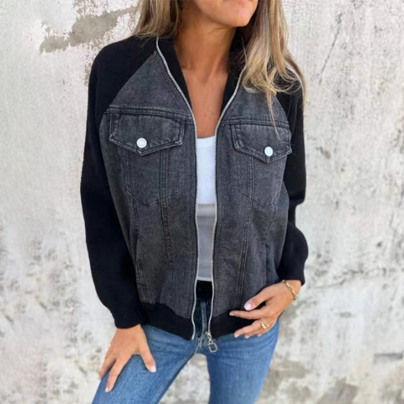 Denim Combinatiejack met Ritssluiting-3