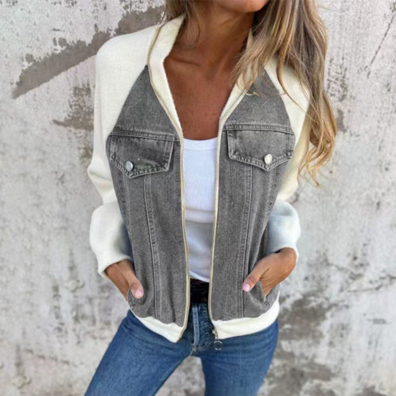Denim Combinatiejack met Ritssluiting-5