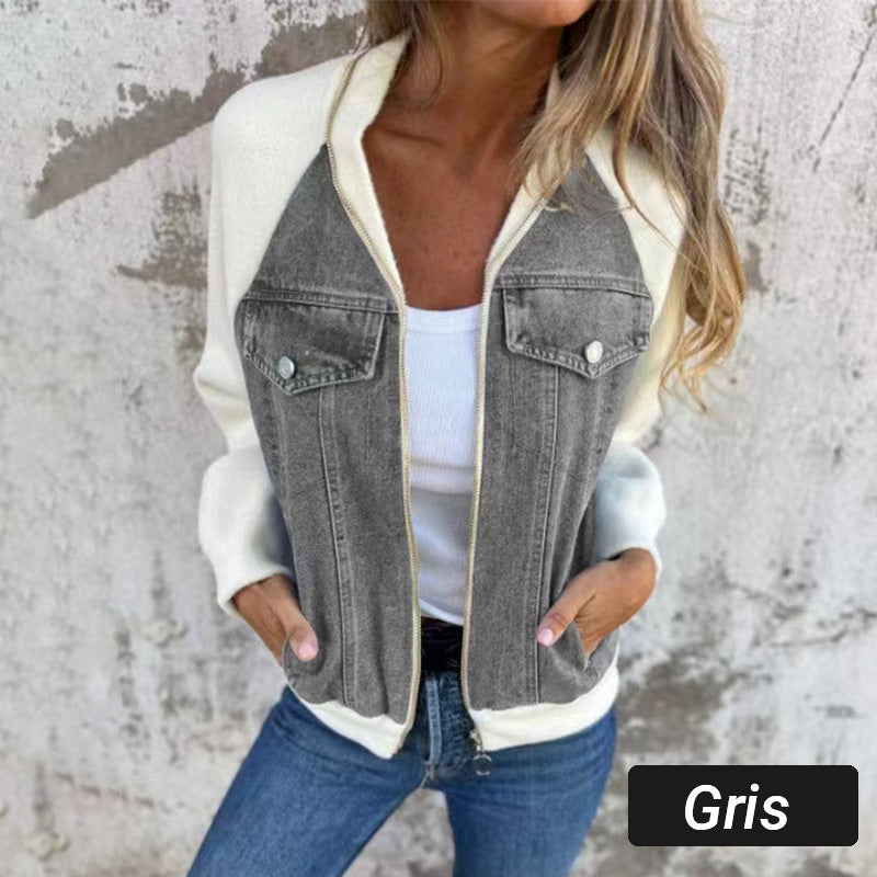 Denim Combinatiejack met Ritssluiting-14