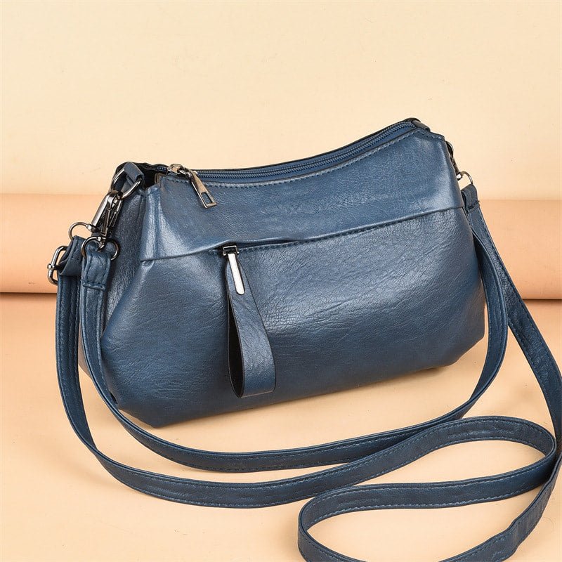 Vintage Lederlook Schoudertas met Ritssluiting en Verstelbare Schouderriem-3