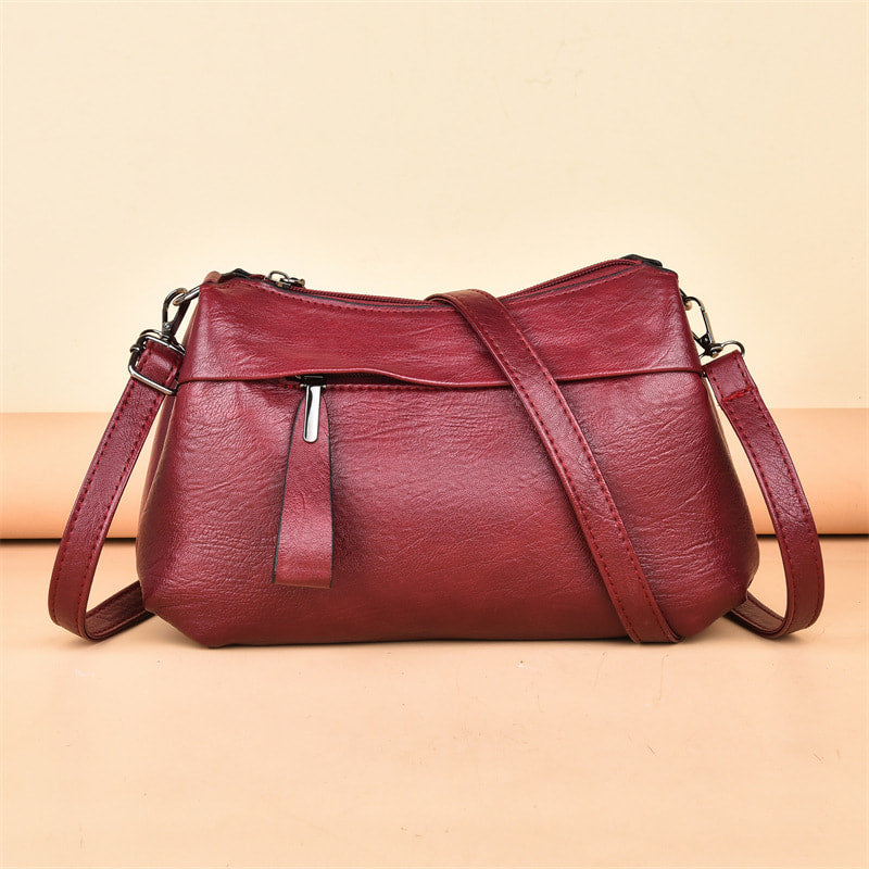 Vintage Lederlook Schoudertas met Ritssluiting en Verstelbare Schouderriem-2