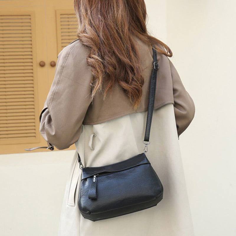 Vintage Lederlook Schoudertas met Ritssluiting en Verstelbare Schouderriem-7