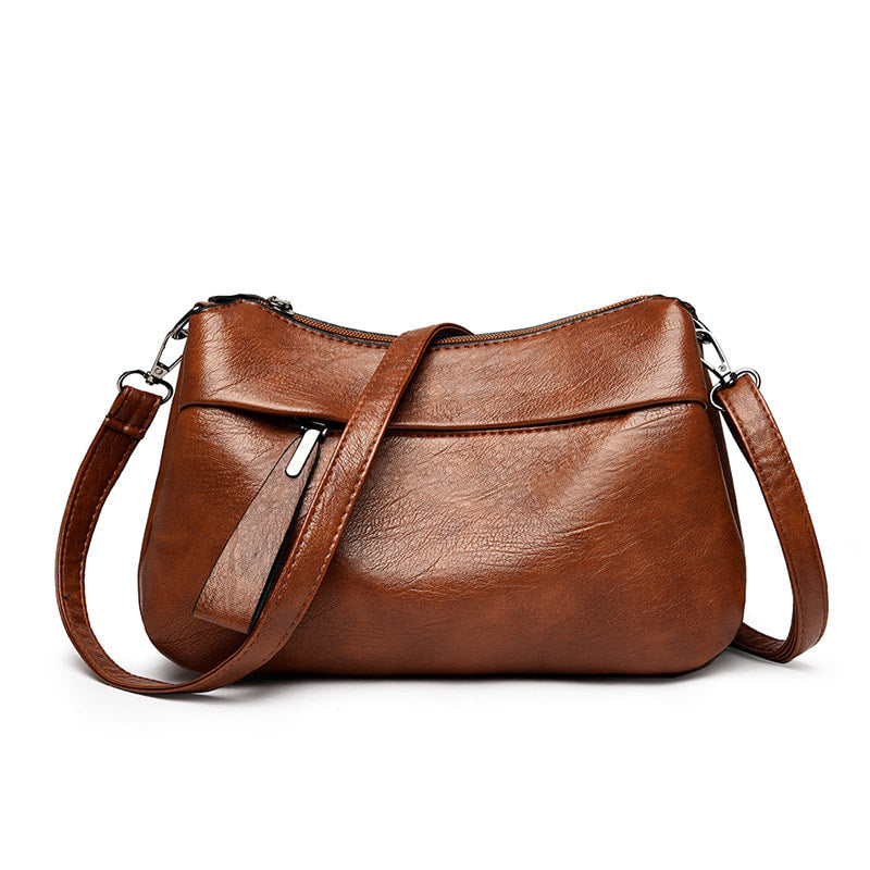 Vintage Lederlook Schoudertas met Ritssluiting en Verstelbare Schouderriem-11