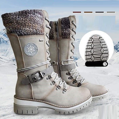 Halfhoge veterboots met gebreide boord en ritssluiting