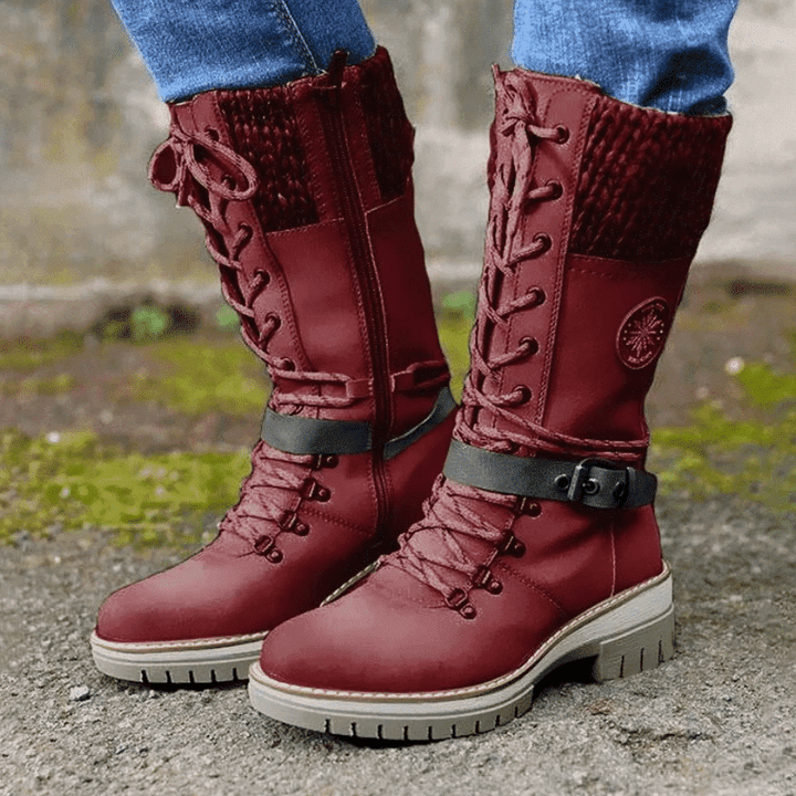 Halfhoge veterboots met gebreide boord en ritssluiting-2