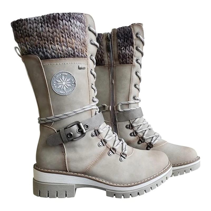 Halfhoge veterboots met gebreide boord en ritssluiting-1