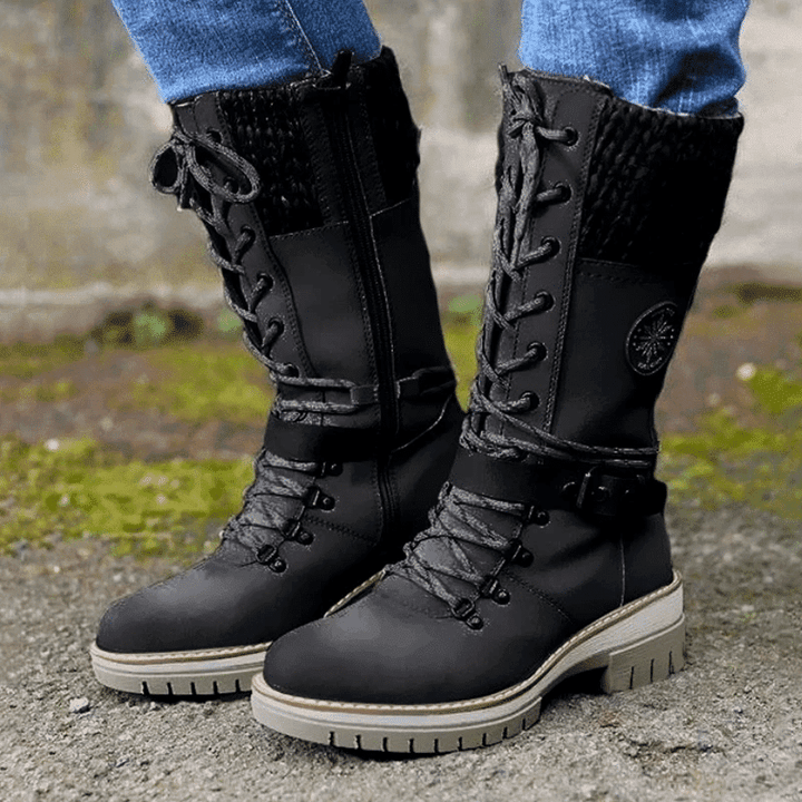 Halfhoge veterboots met gebreide boord en ritssluiting-3