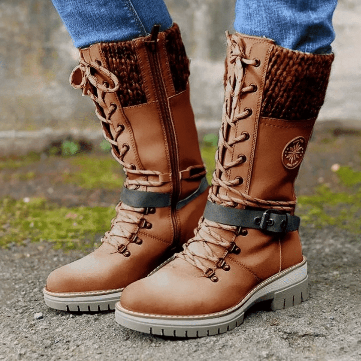 Halfhoge veterboots met gebreide boord en ritssluiting-4