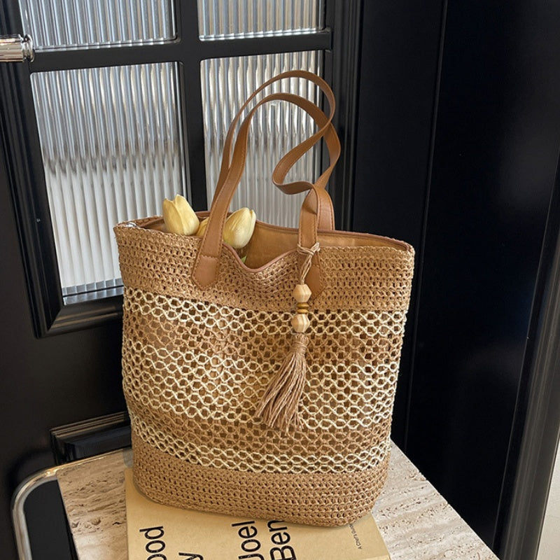 Geweven Shopper met Kwastdetail en Leren Schouderbanden-7