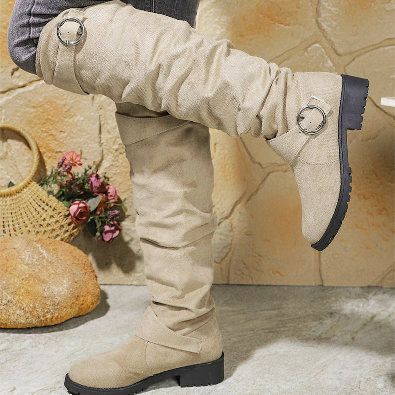Elegante Kniehoge Laarzen met Gespdetail-9