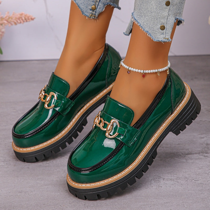 Lakleren Loafers met Chunky Zool en Goudkleurig Detail-3