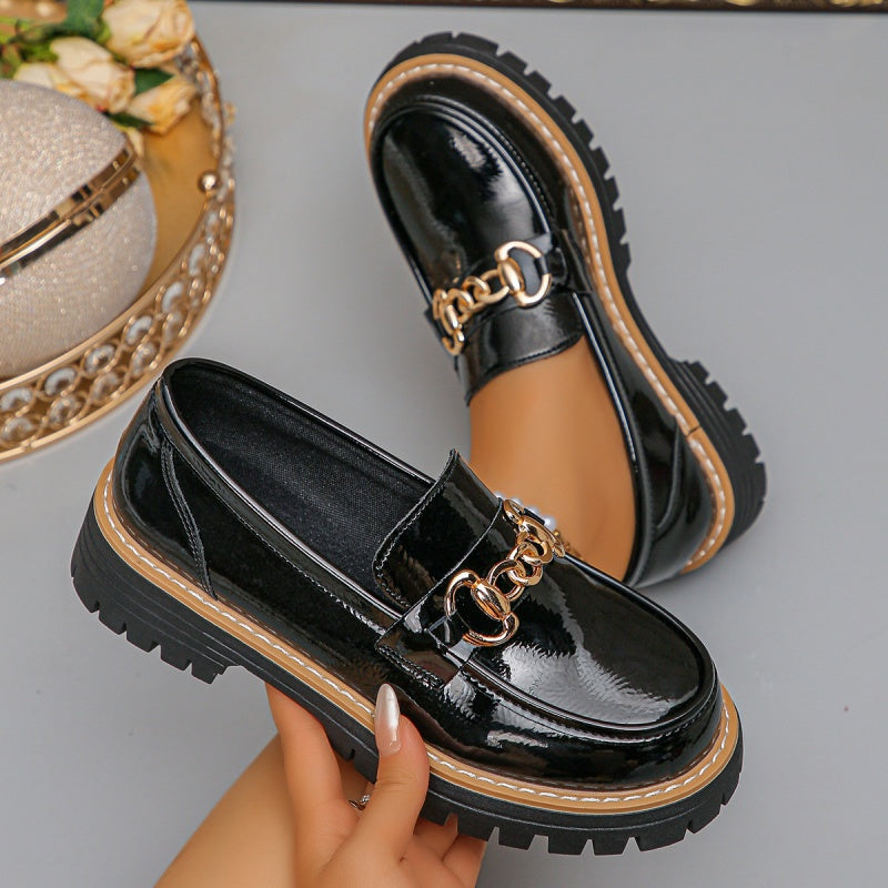 Lakleren Loafers met Chunky Zool en Goudkleurig Detail-9