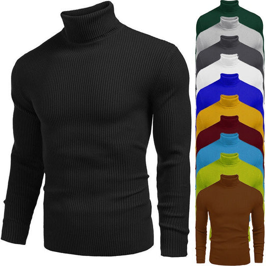 Зимна мъжка плетена висока врата Slim Fit пуловер