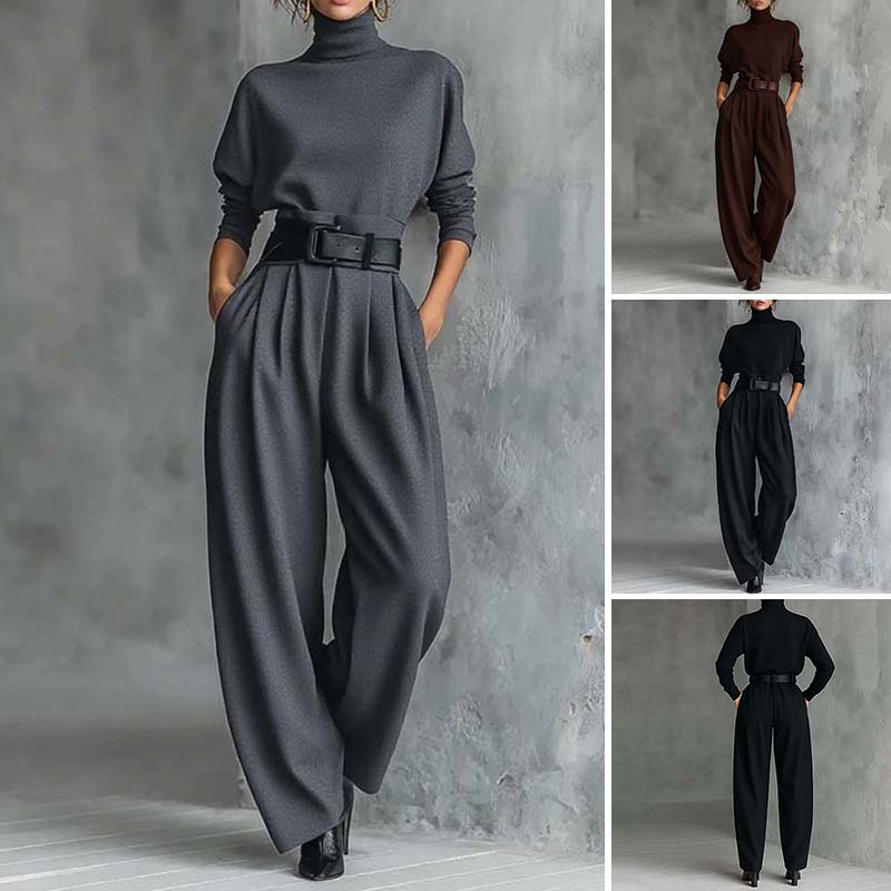 Elegante tweedelige set met coltrui en wijde broek