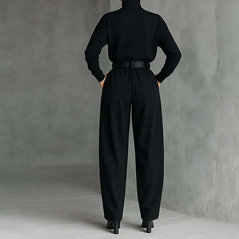 Elegante tweedelige set met coltrui en wijde broek-2