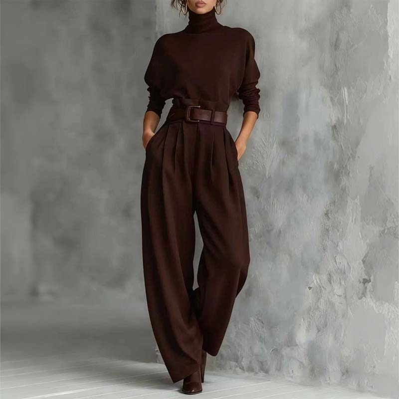 Elegante tweedelige set met coltrui en wijde broek-5