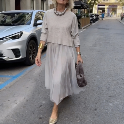 Дамски дългоръкавни блузи и рокля без ръкави, комплект от 2 части