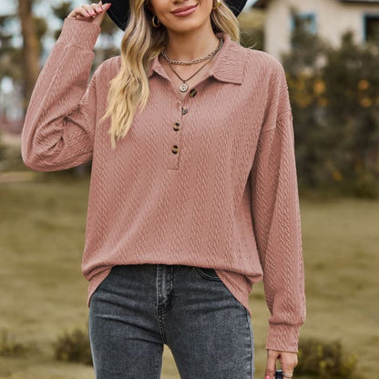 Дамска едноцветна пуловерна блуза с копчета