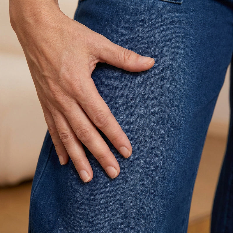 Casual Denim Broek met Elastische Taille, Trekkoord en Wijde Pijpen-3