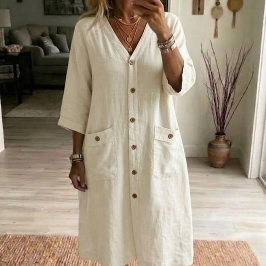 Дамска ежедневна миди рокля с V-образно деколте