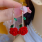 🌹 ✨ Модерни обеци с кристали в цвят на червена роза