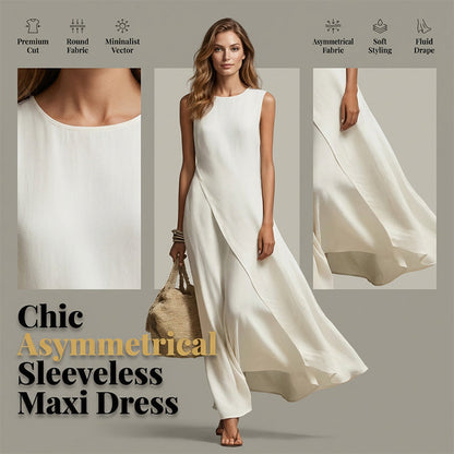 ✨ 👗 Рокля Макси Асиметрична, Без Ръкави, Елегантна
