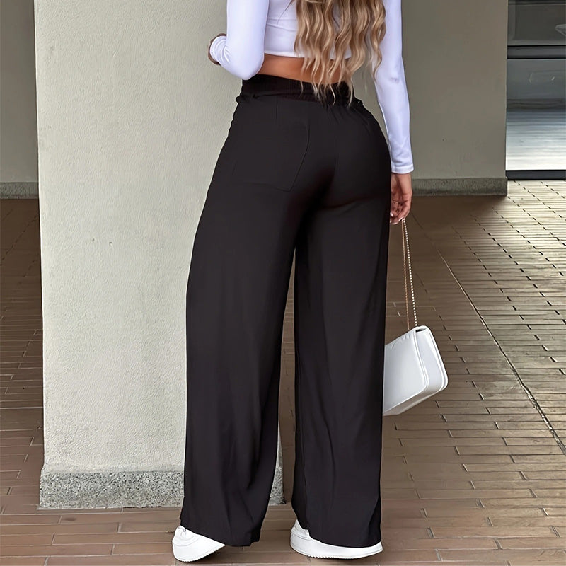 Elegante High-Waist Broek met Wijde Pijpen en Trekkoord-4