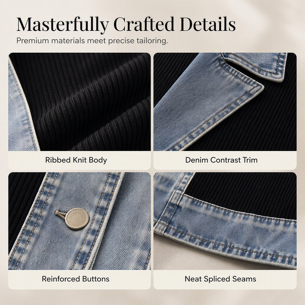 Gebreid Blazerjack met Denim Details-5