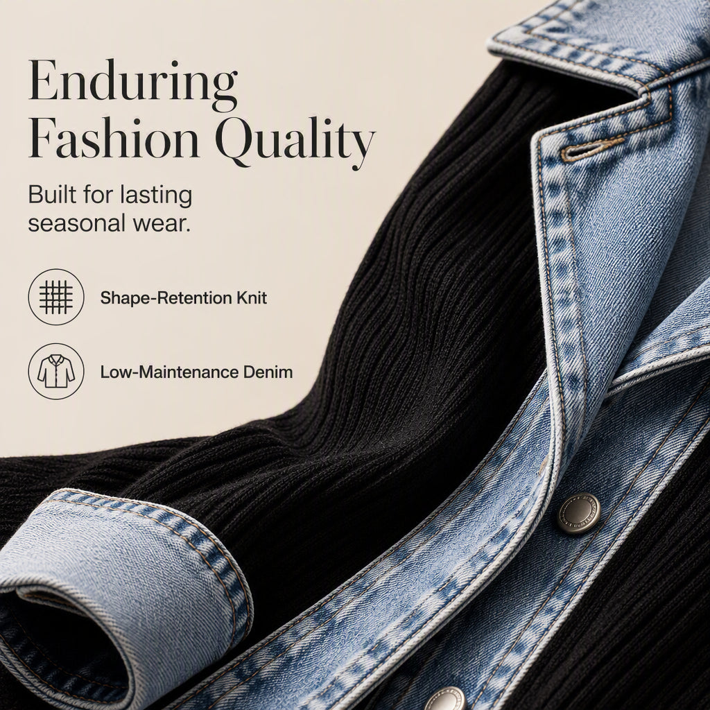 Gebreid Blazerjack met Denim Details-6