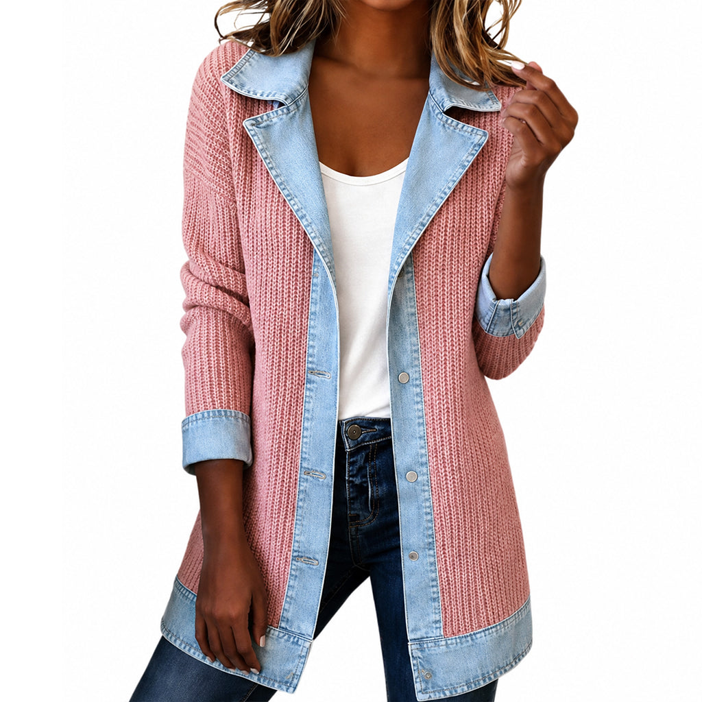 Gebreid Blazerjack met Denim Details-18