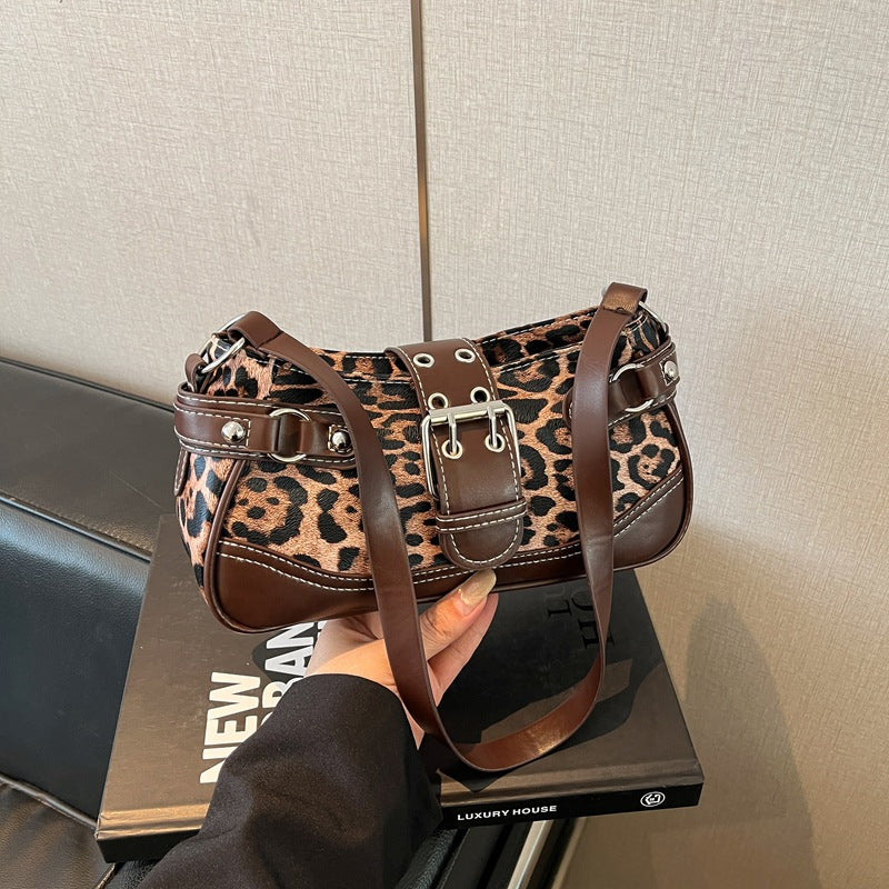 Vintage Luipaard Schoudertas met Gespdetails-8