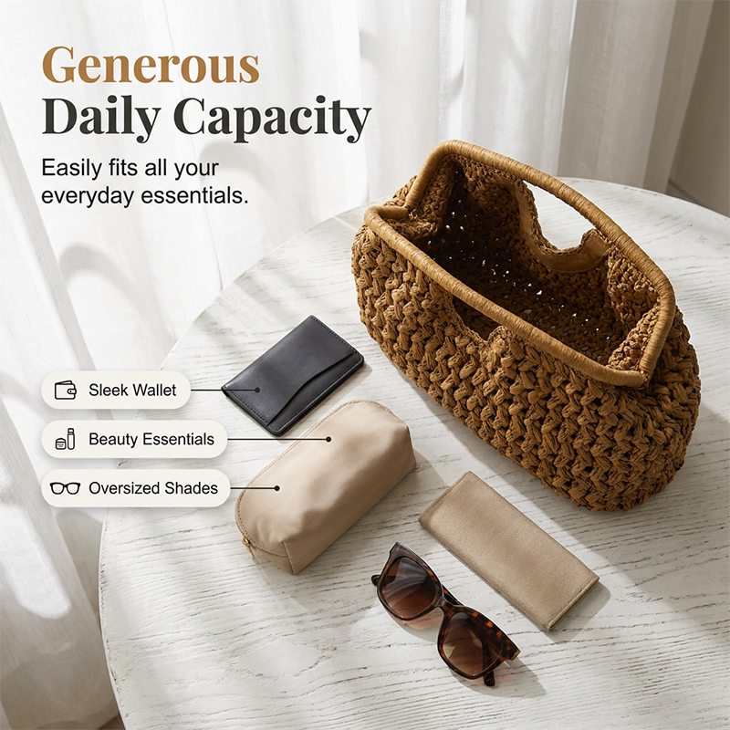 Handgeweven Stro Handtas met Gevlochten Design-3