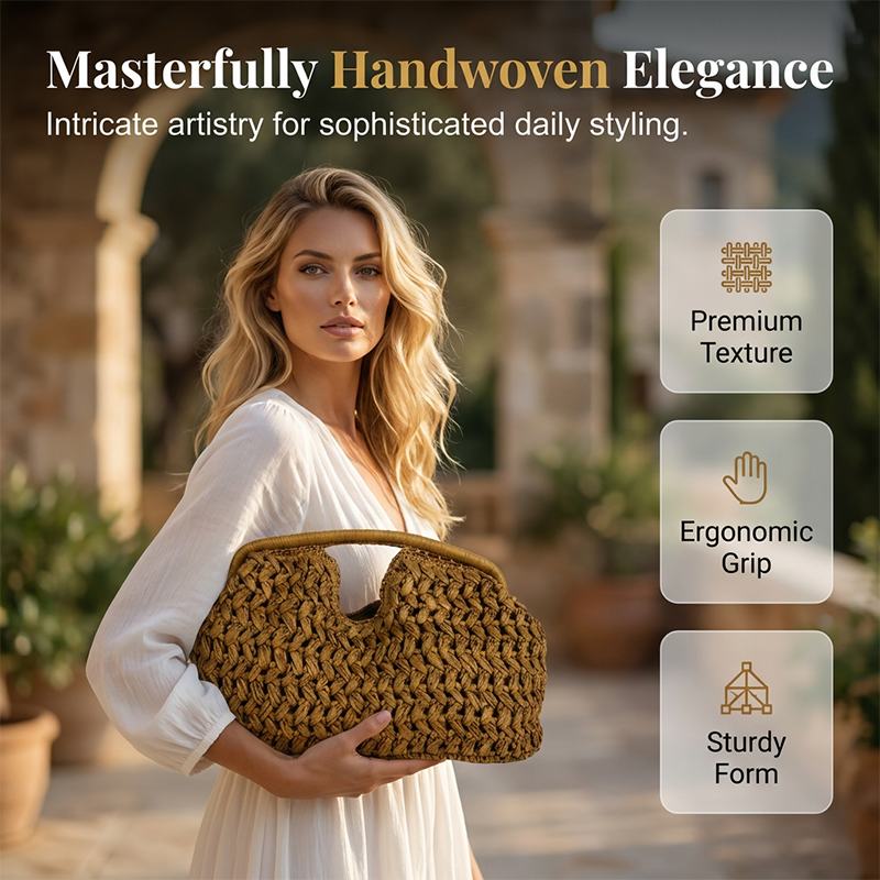 Handgeweven Stro Handtas met Gevlochten Design-4