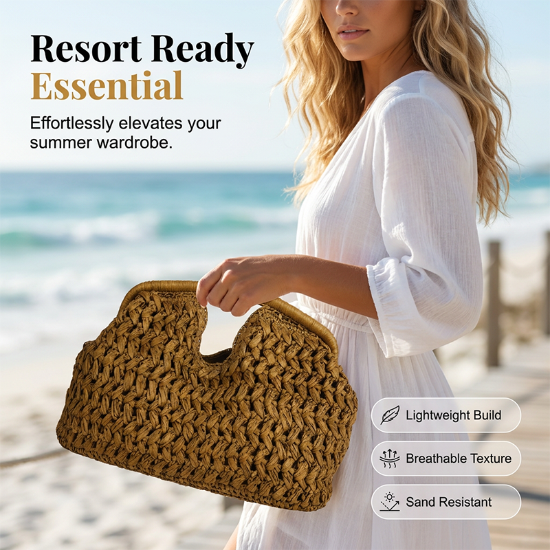 Handgeweven Stro Handtas met Gevlochten Design-5
