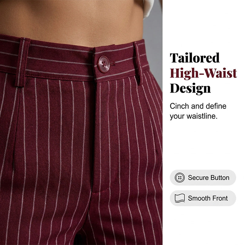 High-Waist Gestreepte Broek met Wijde Pijpen-2